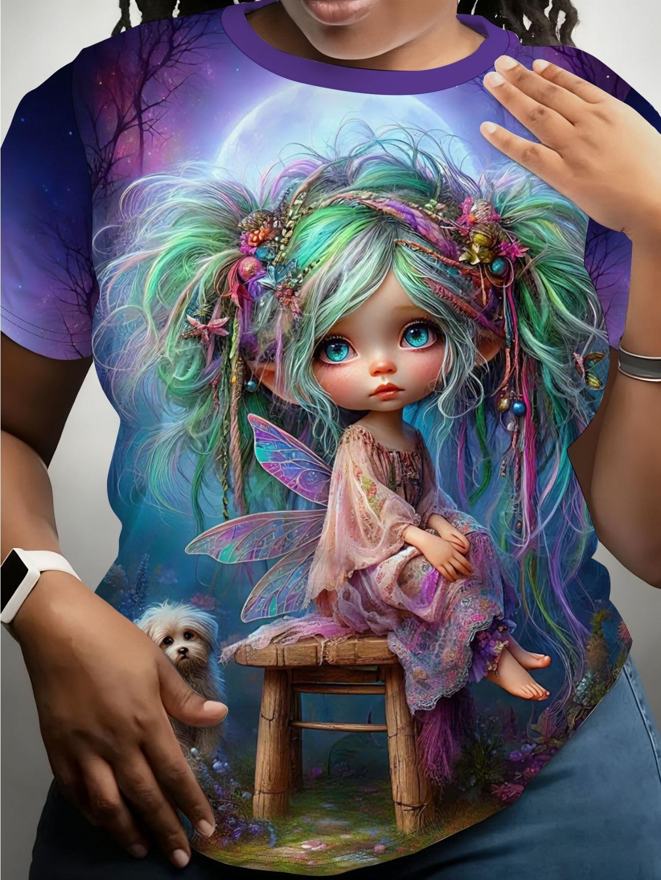 A Women s Round-neck Springsummer T-shirt Featuring a Dreamy Fairy with Colorful Hair and a Moonlit Forest Print. The Fabric Is Soft. Comfortable. and S дубильна кора
A Women s Round-neck Springsummer T-shirt Featuring a Dreamy Fairy with Colorful Hair and a Moonlit Forest Print. The Fabric Is Soft. Comfortable. and S дубильна кора