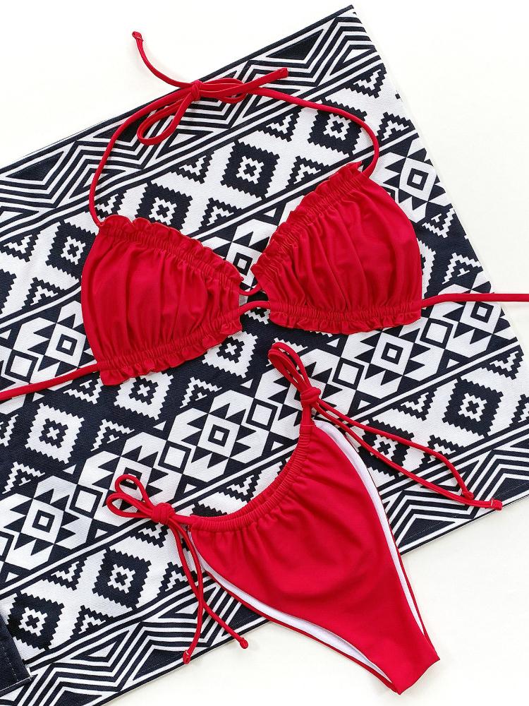 Kaufe Sexy Neckholder Rüschen Badeanzug Micro Bikini String Set Damen