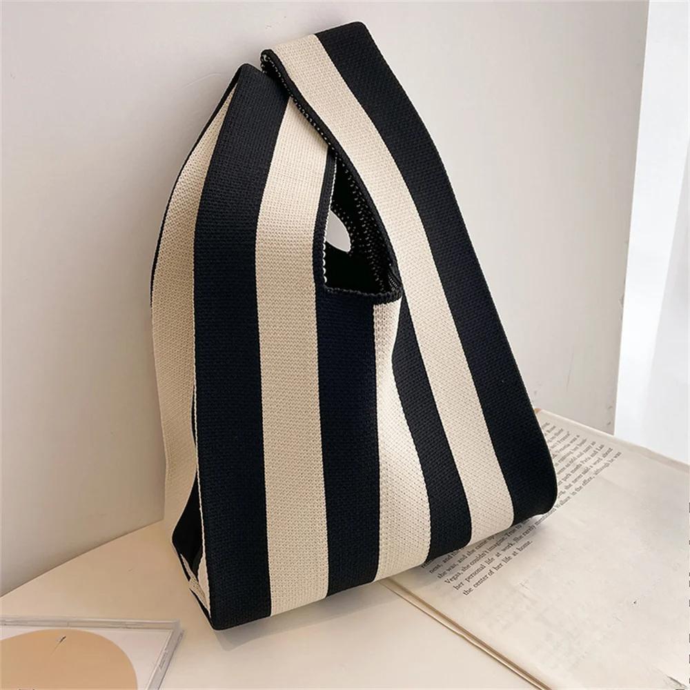 Новая дорожная сумка-тоут, плетеная вязаная сумка, ромбовидная клетчатая черно-белая простая сумка-тоут, классическая женская сумка через плечо