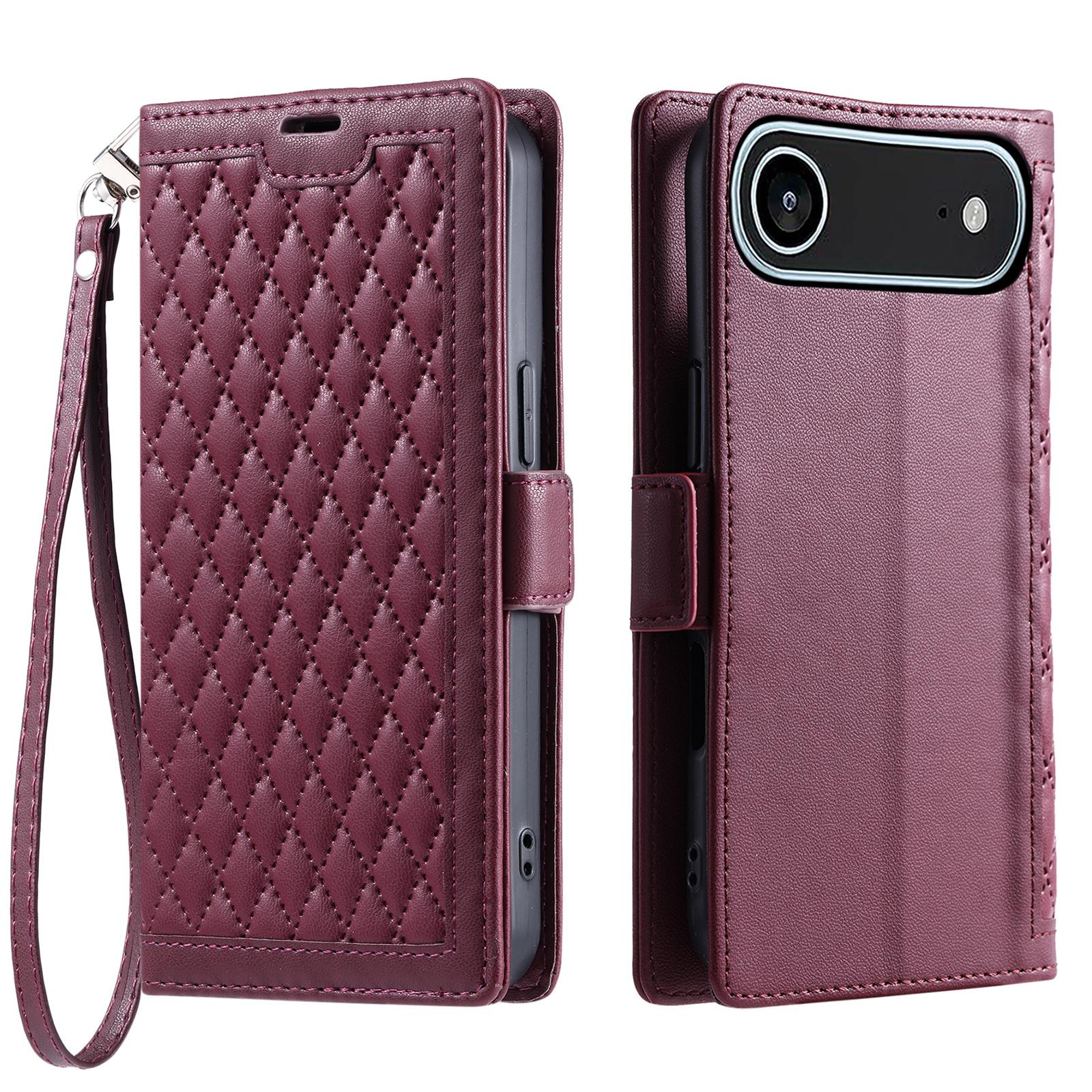 For iPhone 17 Air Leather Case Rhombus Texture Wallet Stand Phone Cover with Wrist Strap Wine Red
For iPhone 17 Air Leather Case Rhombus Texture Wallet Stand Phone Cover with Wrist Strap Wine Red
