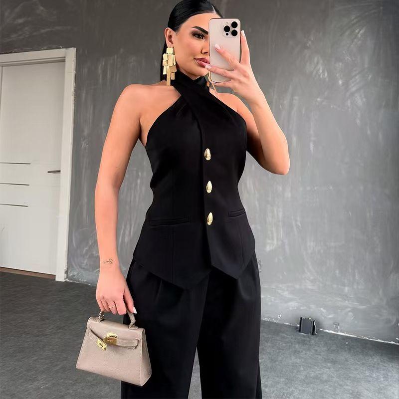 European and American New Fashion Hanging Neck Top Trousers Set Neck Hanging Vest and Pants Set Black XL
European and American New Fashion Hanging Neck Top Trousers Set Neck Hanging Vest and Pants Set Black XL