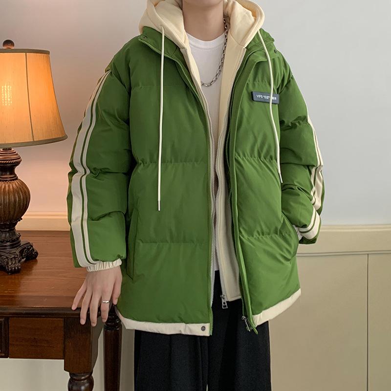 Мужская зимняя новая стильная корейская модная зеленая повседневная утолщенная и теплая мужская и женская поддельная рабочая одежда из двух частей из хлопка 4XL