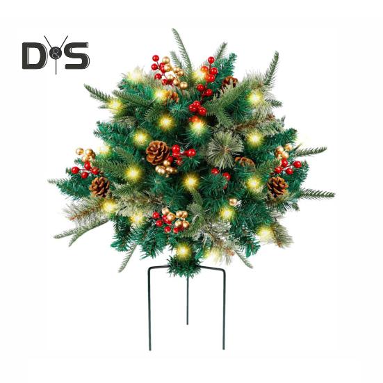 Освещенная рождественская елка, работающая от батареек, праздничные кашпо, украшение, 16 дюймов, искусственная рождественская сосна с шишками и ягодами для уличного праздника 1pc