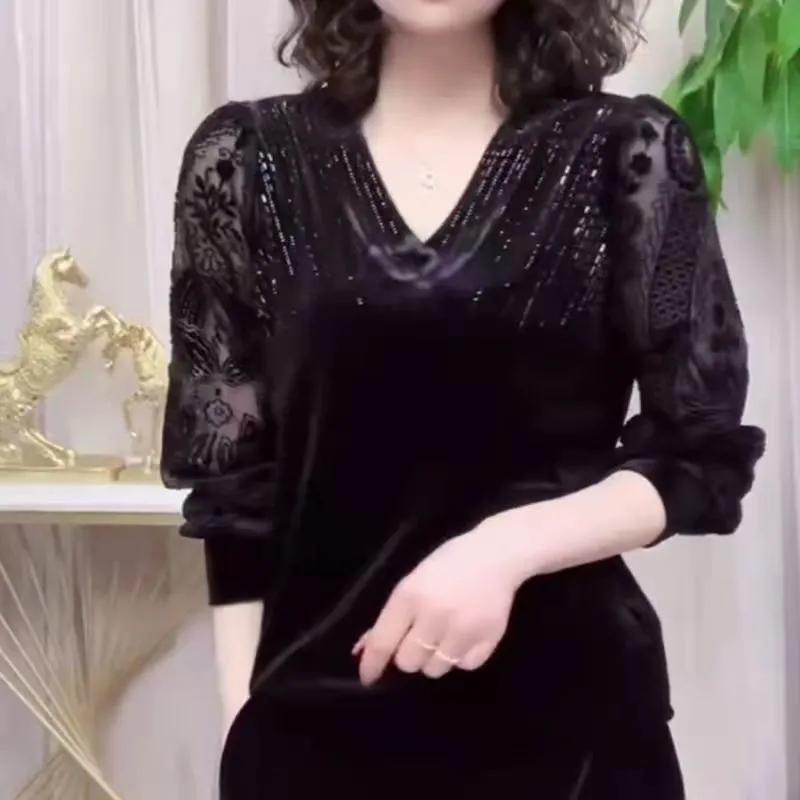 Women s Spring/Autumn V-neck Lace Patchwork Top Elegant and Beautiful Plus Size T-shirt for Mothers XS чорний
Women s Spring/Autumn V-neck Lace Patchwork Top Elegant and Beautiful Plus Size T-shirt for Mothers XS чорний