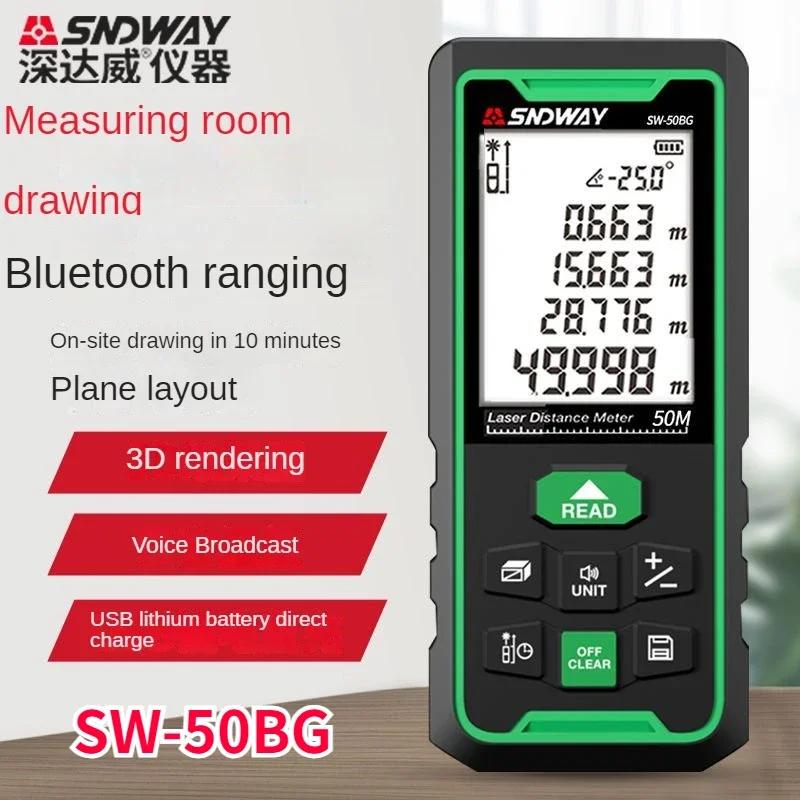 SNDWAY Laser Distance Meter green light Digital Rangefinder Bluetooth Range Finder Tape Measure Electronic Level Ruler SW-50BG
SNDWAY Laser Distance Meter green light Digital Rangefinder Bluetooth Range Finder Tape Measure Electronic Level Ruler SW-50BG