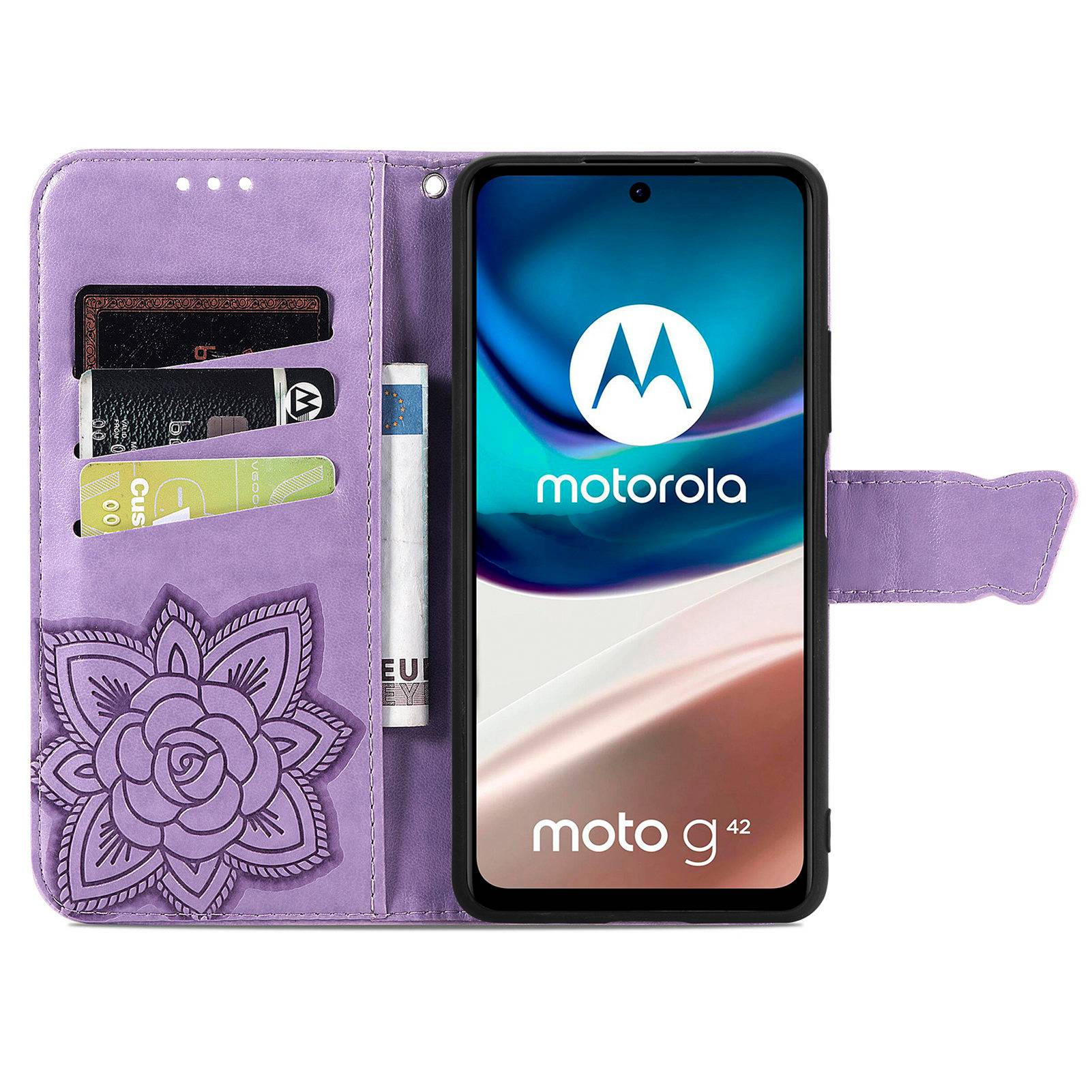 For Motorola Moto G42 4G Imprinted Butterfly Pattern Phone Cover PU Leather Magnetic Clasp Stand Function Wallet Case with Strap Light Purple
For Motorola Moto G42 4G Imprinted Butterfly Pattern Phone Cover PU Leather Magnetic Clasp Stand Function Wallet Case with Strap Light Purple