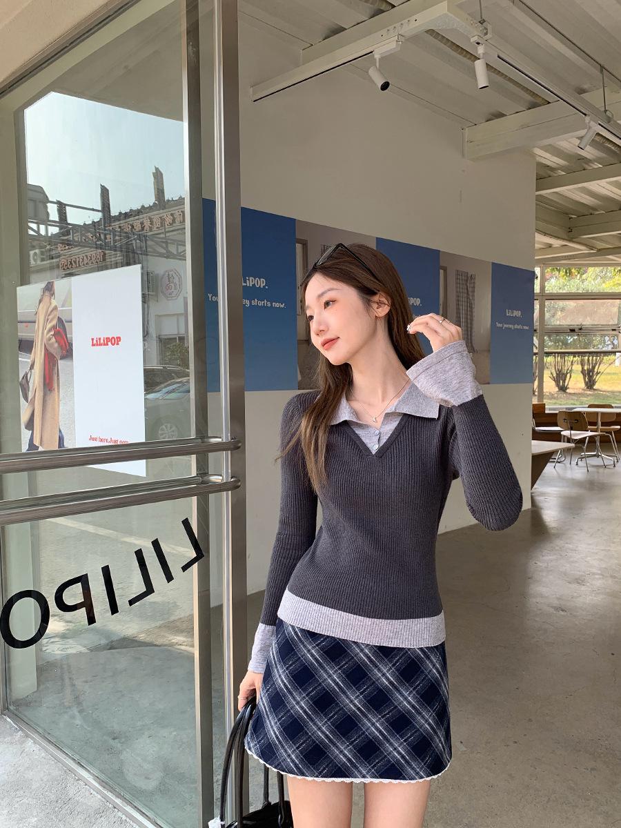 Fake two-piece contrasting color POLO neck knitted bottoming shirt women s spring and autumn cuffs split-ended niche design elastic inner top XL
Fake two-piece contrasting color POLO neck knitted bottoming shirt women s spring and autumn cuffs split-ended niche design elastic inner top XL
