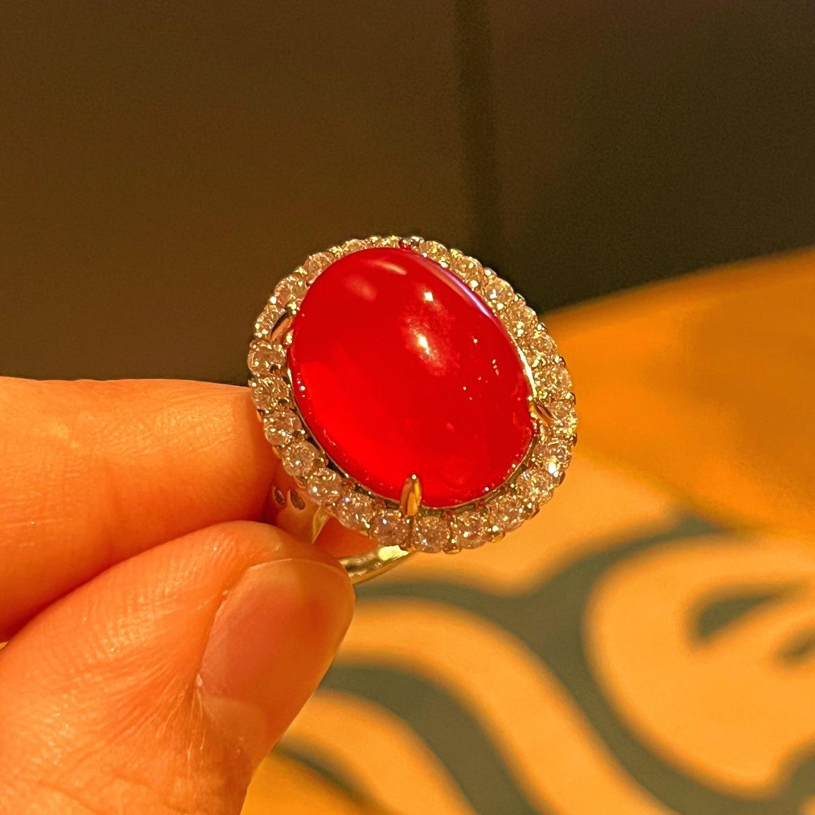 Jade Red Lighting Natural Chalcedony Ring Agate Ring, Real Shot
Jade Red Lighting Natural Chalcedony Ring Agate Ring, Real Shot