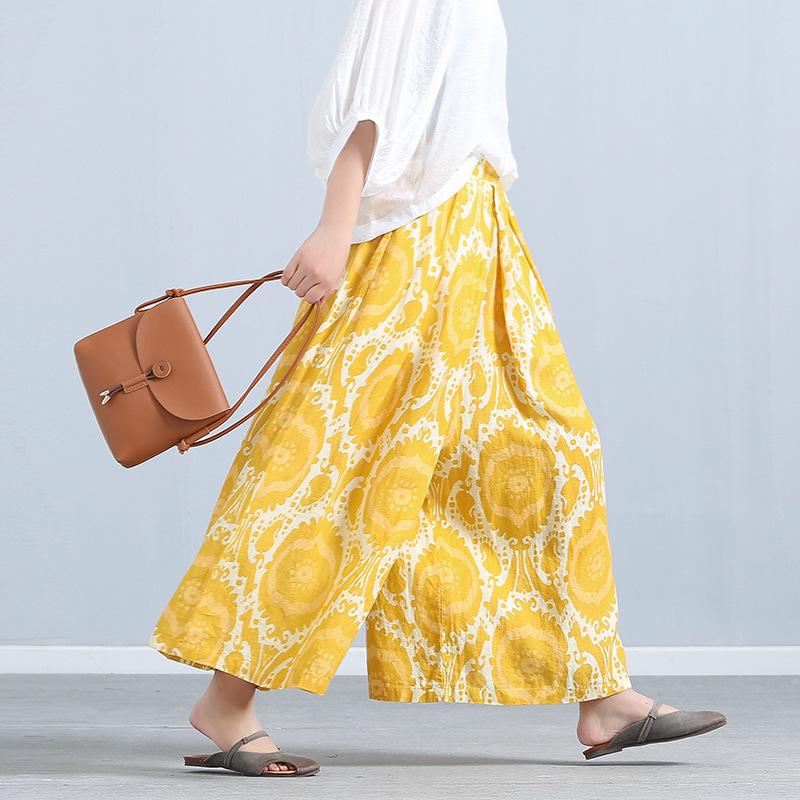 Printed Loose Linen Wide-Leg Pants for Women, Cropped Pants with Elastic Waist, Casual Versatile Skirt Pants, Yellow XL жовтий
Printed Loose Linen Wide-Leg Pants for Women, Cropped Pants with Elastic Waist, Casual Versatile Skirt Pants, Yellow XL жовтий