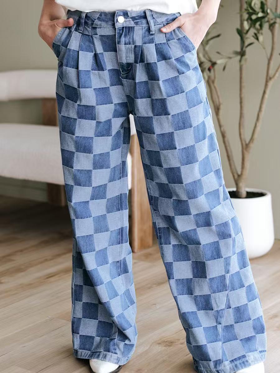 2025 Autumn Women s High Waist Plaid Print Denim Wide-Leg Pants 4 небо синє кольору
2025 Autumn Women s High Waist Plaid Print Denim Wide-Leg Pants 4 небо синє кольору