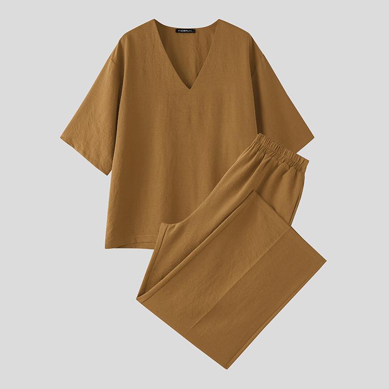 INCERUN Two Pieces Outfits Men V Neck Short Sleeve T-Shirt Long Straight Pants Sets 5XL хакі
INCERUN Two Pieces Outfits Men V Neck Short Sleeve T-Shirt Long Straight Pants Sets 5XL хакі