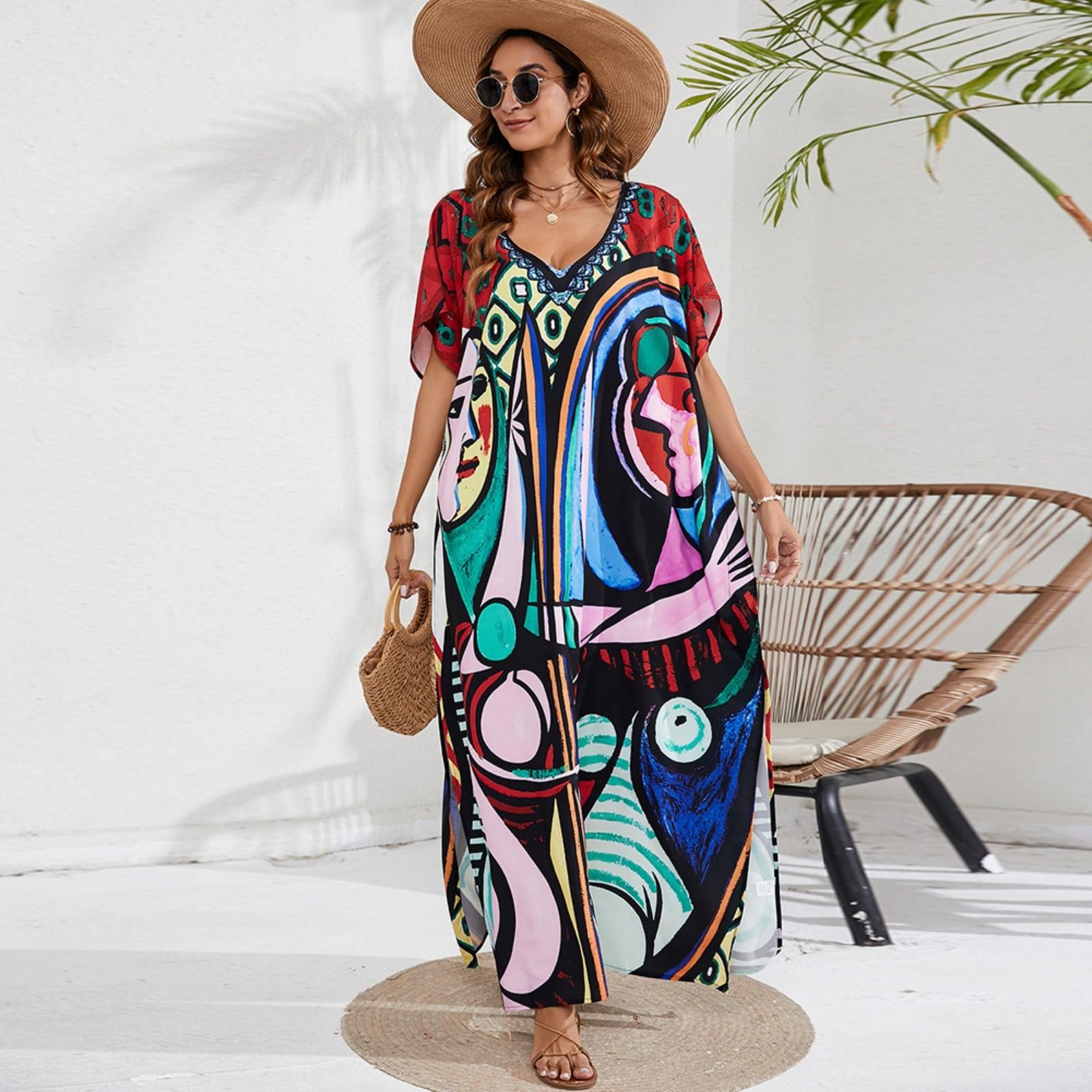 Women’s Summer Printed Beach Cover Up Maxi Dress Loose Fit Vacation Kaftan Abstract Pattern V Neck Short Sleeve Lightweight One Size
Women’s Summer Printed Beach Cover Up Maxi Dress Loose Fit Vacation Kaftan Abstract Pattern V Neck Short Sleeve Lightweight One Size