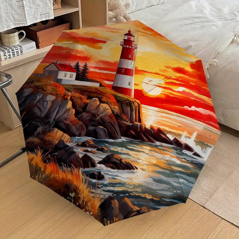 1pc Lighthouse Sunset Automatic Folding Umbrella, Heavy Duty 8 Rib Iron Frame, Suitable for Travel, Daily Use, Birthday, Decor Gift m0105113
1pc Lighthouse Sunset Automatic Folding Umbrella, Heavy Duty 8 Rib Iron Frame, Suitable for Travel, Daily Use, Birthday, Decor Gift m0105113