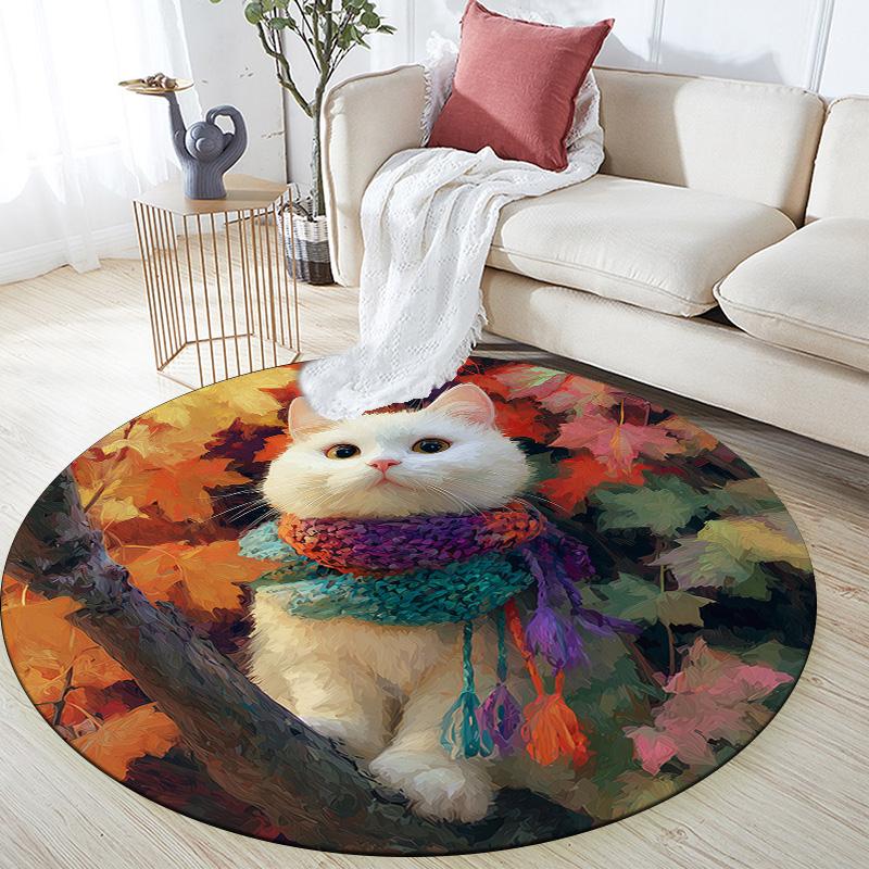 Cat with Leaf Scarf,Round Area Rug,Carpet Rug for Living Room Bedroom Sofa Playroom Decor,Non-slip Floor Mat 80cmx80cm
Cat with Leaf Scarf,Round Area Rug,Carpet Rug for Living Room Bedroom Sofa Playroom Decor,Non-slip Floor Mat 80cmx80cm