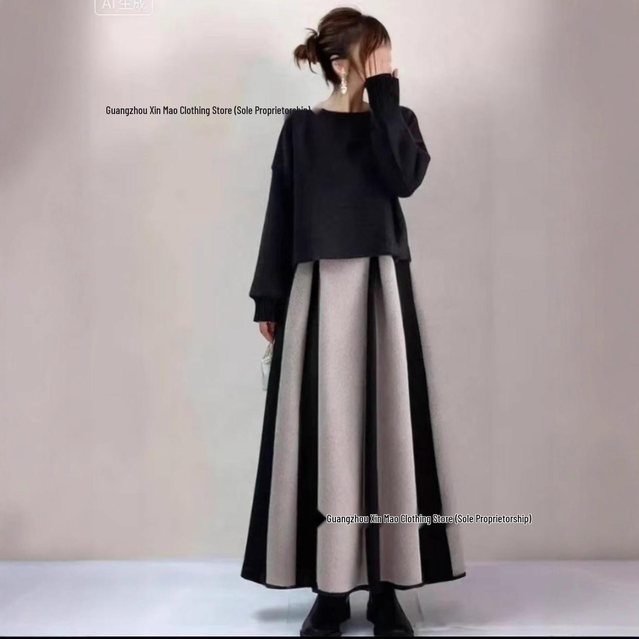 2025 Japanese-Korean Autumn/Winter Knit Top with Patchwork Collar & Color Block Midi Skirt Medium чёрный
2025 Japanese-Korean Autumn/Winter Knit Top with Patchwork Collar & Color Block Midi Skirt Medium чёрный