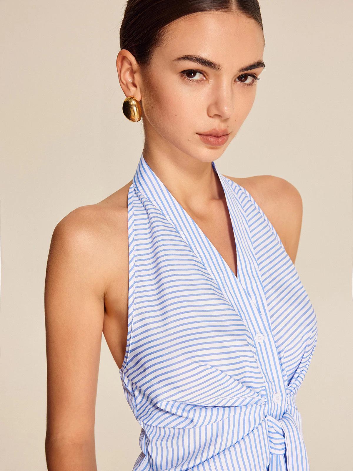 European & American Sexy Striped Backless Lace-up Halter Sleeveless Top - Slim Fit & Comfortable Design Large королівський синій колір
European & American Sexy Striped Backless Lace-up Halter Sleeveless Top - Slim Fit & Comfortable Design Large королівський синій колір