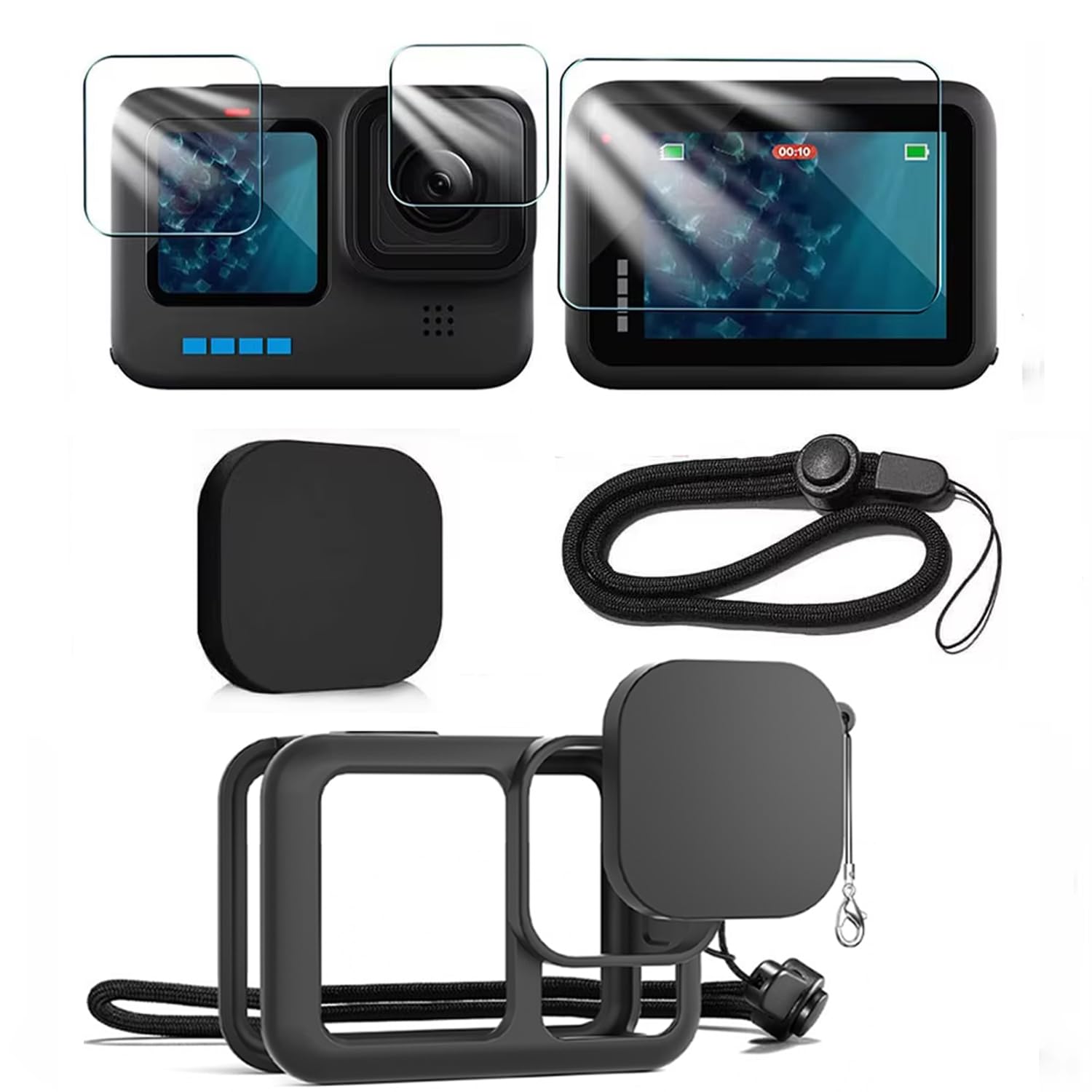 Чехол для камеры GoPro HERO13 Black, 2 пленки для объектива, 2 пленки для дисплея, противоударный чехол для GoPro HERO13, ветрозащитный чехол для мобильного телефона, силиконовый чехол для объектива чёрный
Чехол для камеры GoPro HERO13 Black, 2 пленки для объектива, 2 пленки для дисплея, противоударный чехол для GoPro HERO13, ветрозащитный чехол для мобильного телефона, силиконовый чехол для объектива чёрный