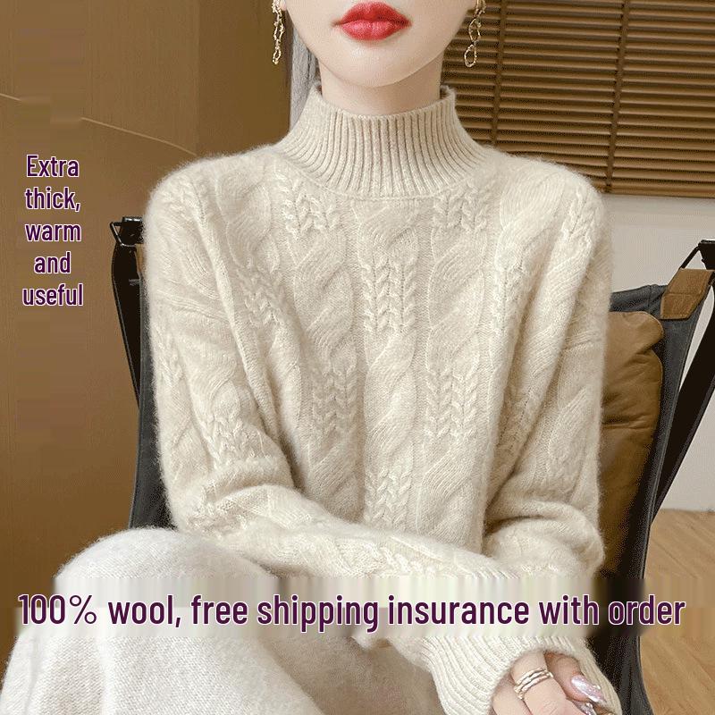 Women s Thick Wool Semi-High Neck Cable Knit Pullover Sweater - Autumn/Winter Lazy Style Cardigan S for 85-100 jin
Women s Thick Wool Semi-High Neck Cable Knit Pullover Sweater - Autumn/Winter Lazy Style Cardigan S for 85-100 jin