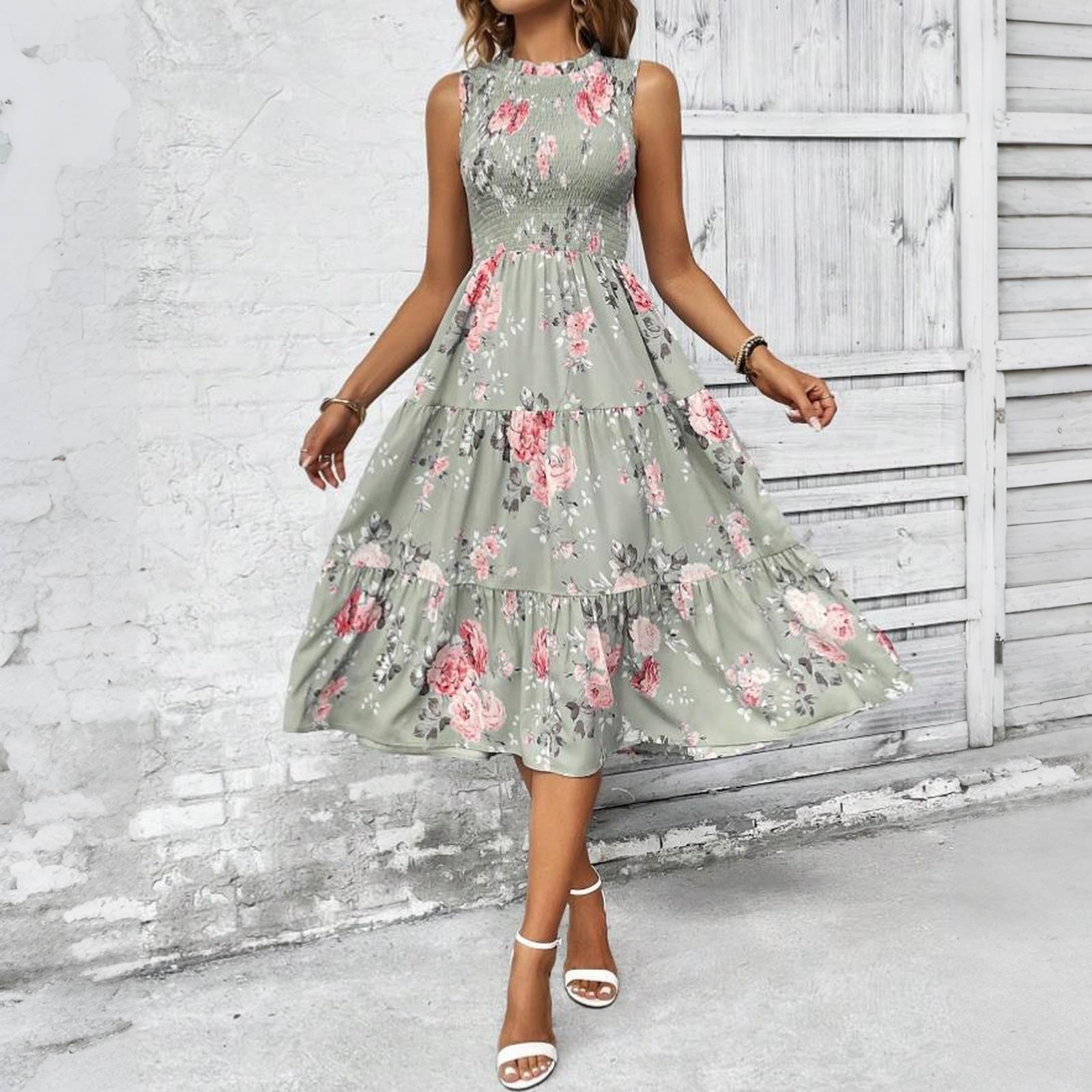 Women’s Sleeveless Round Neck Shirred High Waist Floral Midi Dress Lightweight Casual Summer Sundress for Daily Wear L зелёный
Women’s Sleeveless Round Neck Shirred High Waist Floral Midi Dress Lightweight Casual Summer Sundress for Daily Wear L зелёный