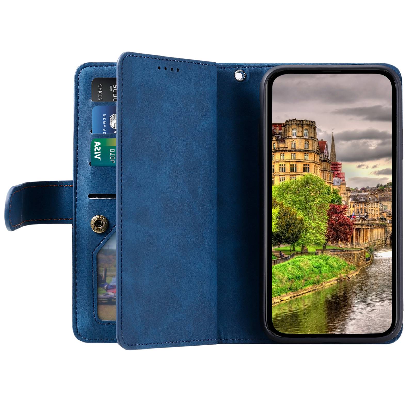 For iPhone 14 Plus Zipper Pocket Design 9 Card Slots Shockproof PU Leather Case Magnetic Closure Stand Wallet Cover with Strap Blue
For iPhone 14 Plus Zipper Pocket Design 9 Card Slots Shockproof PU Leather Case Magnetic Closure Stand Wallet Cover with Strap Blue