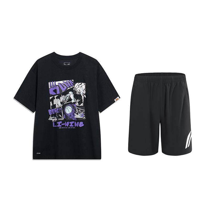 Li-Ning American Vintage Print Breathable Round Neck Short Sleeve Logo Loose Fit Shorts Casual Sports Set Unisex sets Black YHSU207-1+YKSU157-2 M
Li-Ning American Vintage Print Breathable Round Neck Short Sleeve Logo Loose Fit Shorts Casual Sports Set Unisex sets Black YHSU207-1+YKSU157-2 M
