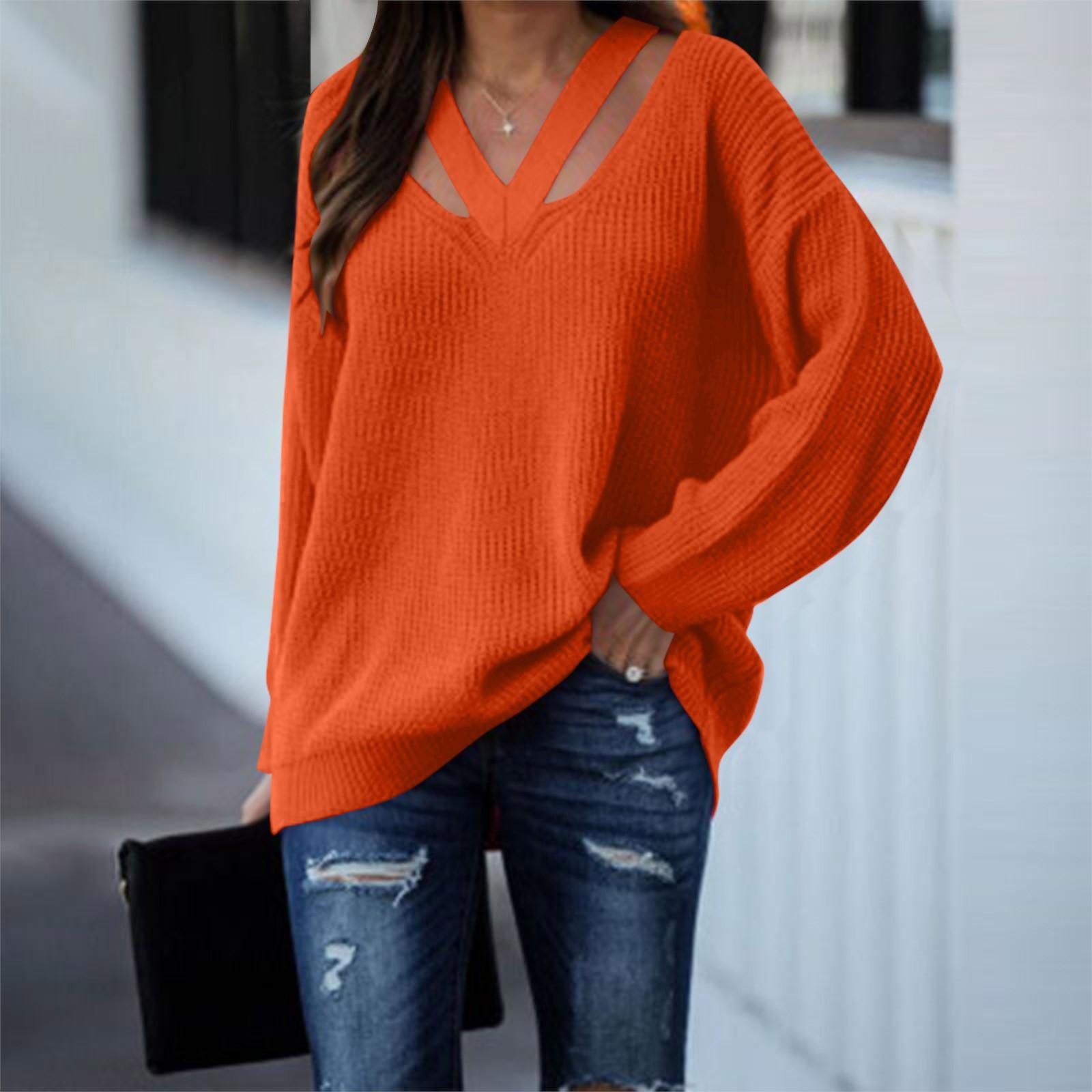 Жіночий модний вільний однотонний повсякденний светр з V-подібним вирізом і довгими рукавами M
Жіночий модний вільний однотонний повсякденний светр з V-подібним вирізом і довгими рукавами M
