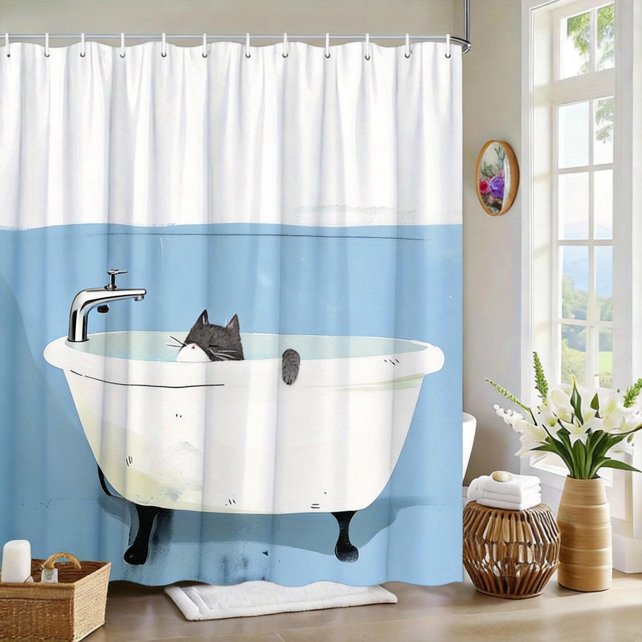 Cute Cat Shower Curtain Black Cat Taking A Bath In Vintage Tub, Whimsical Pet-Themed Bath Curtain For Home And Kitchen Decor W60H190(CM)-1 Pcs
Cute Cat Shower Curtain Black Cat Taking A Bath In Vintage Tub, Whimsical Pet-Themed Bath Curtain For Home And Kitchen Decor W60H190(CM)-1 Pcs