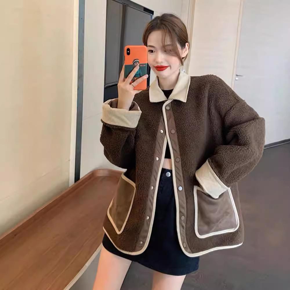 Autumn new lapel contrasting color splicing thickened coat women s fashion versatile warm coat XXL темно-коричневого кольору
Autumn new lapel contrasting color splicing thickened coat women s fashion versatile warm coat XXL темно-коричневого кольору