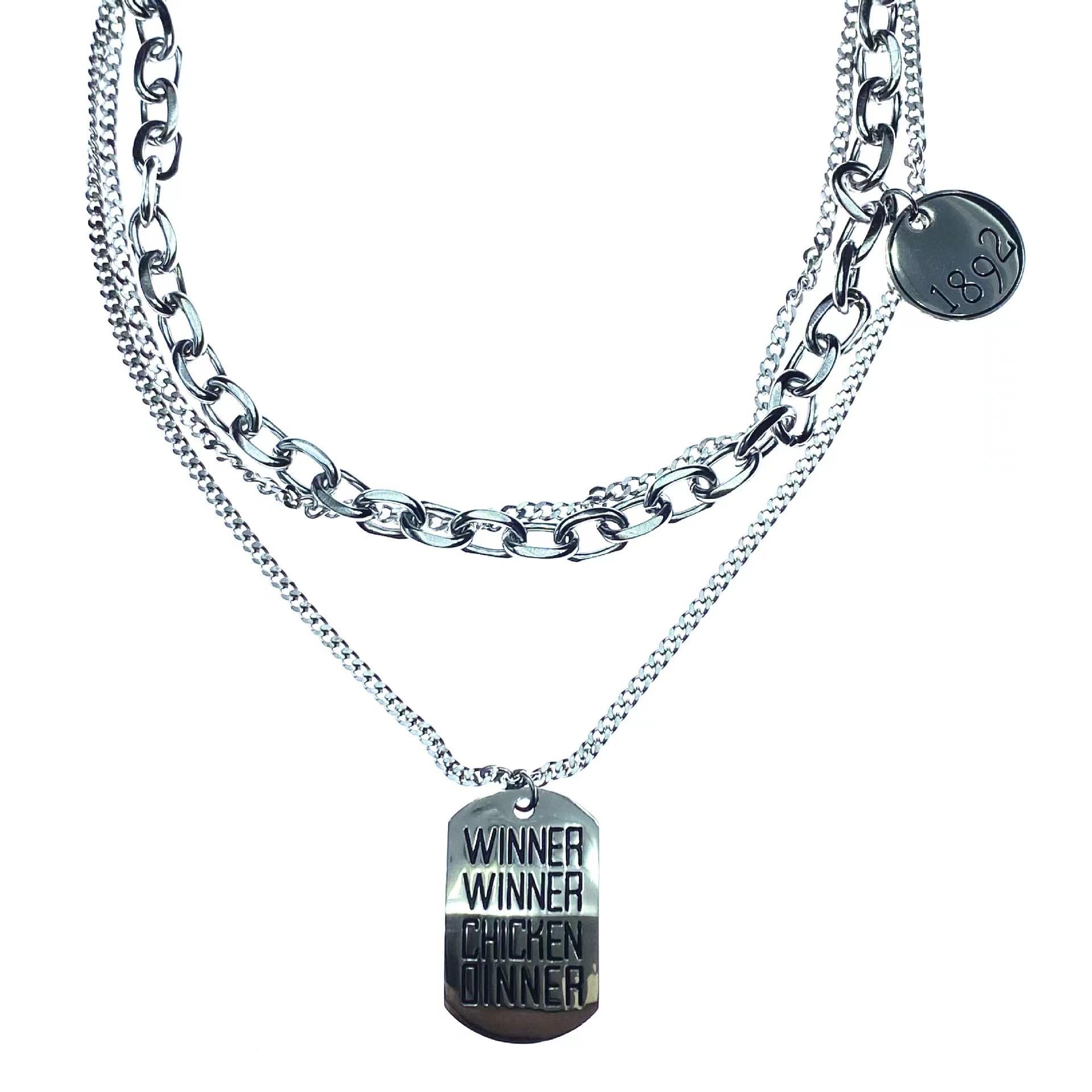 Niche design multi-layer stacking wearing round brand letter square brand necklace cold style hip-hop sweater chain sweater titanium steel
Niche design multi-layer stacking wearing round brand letter square brand necklace cold style hip-hop sweater chain sweater titanium steel
