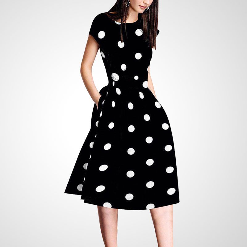 Приталенное короткое модное платье в горошек в стиле ретро Wave point# L119 XL
Приталенное короткое модное платье в горошек в стиле ретро Wave point# L119 XL