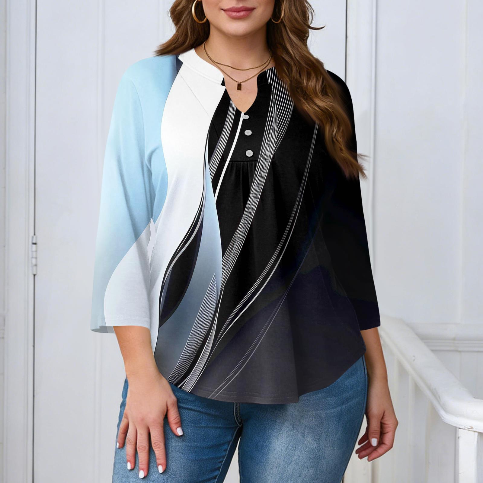 Women’s Three Quarter Sleeve Button Front Tunic Top with Abstract Print Relaxed Fit Casual Blouse Shirt XL небо синє кольору
Women’s Three Quarter Sleeve Button Front Tunic Top with Abstract Print Relaxed Fit Casual Blouse Shirt XL небо синє кольору