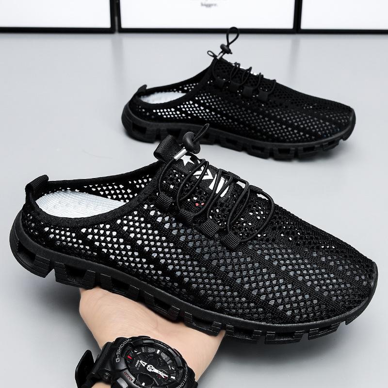 2025 летняя сетчатая мужская обувь полая уличная полуподнос повседневная модная обувь для мальчиков спортивная ленивая мужская обувь 39
