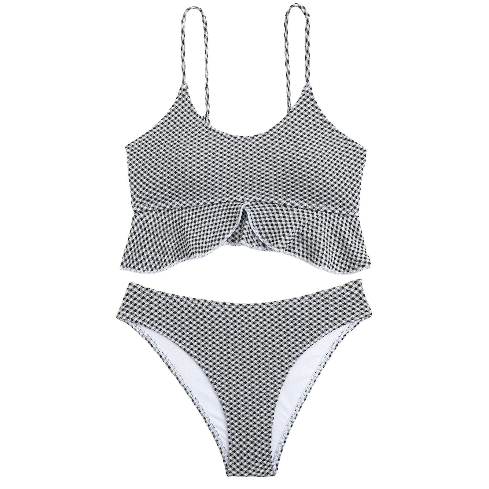 Women two piece bikini set ruffle crop tankini top with high waist swim bottom adjustable strap swimwear suit M чёрный
Women two piece bikini set ruffle crop tankini top with high waist swim bottom adjustable strap swimwear suit M чёрный