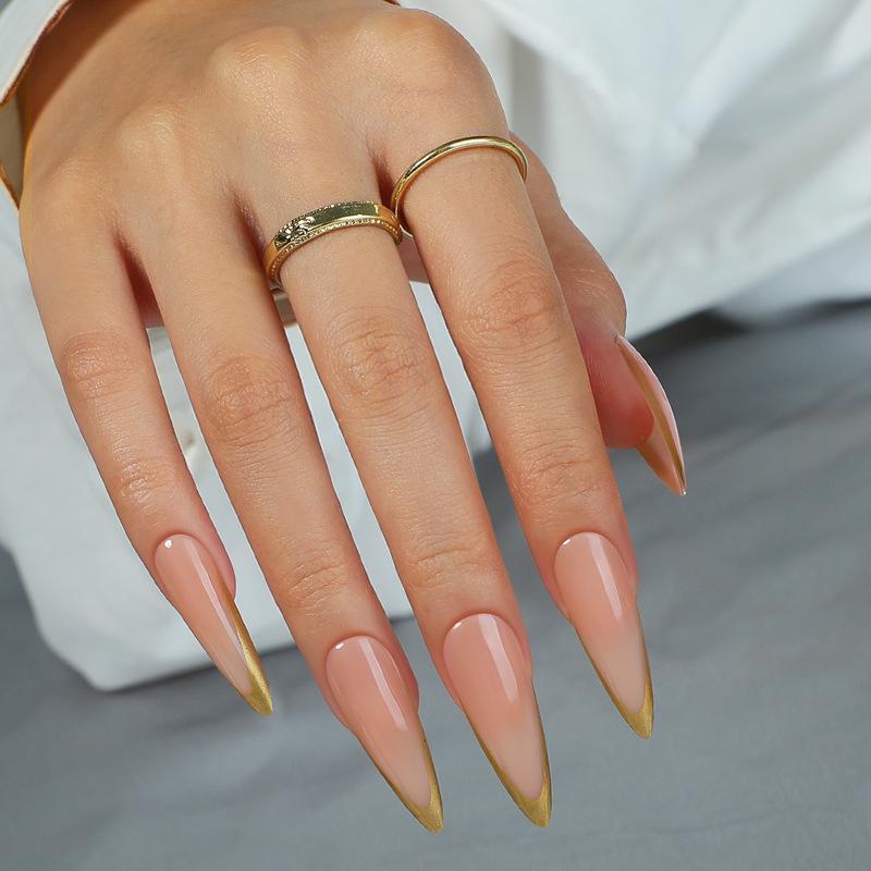 European & American Long Point Gold French Minimalist False Nails - Wearable Nail Art Patches
European & American Long Point Gold French Minimalist False Nails - Wearable Nail Art Patches