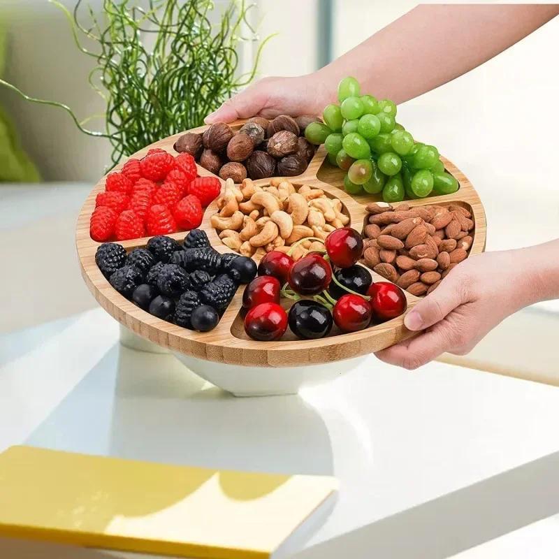 Party Snack Tray Wooden Fruit Basket Wooden Thickened Snacks Breakfast Holder Multi-compartments Round Dessert Tray Home Tools A
Party Snack Tray Wooden Fruit Basket Wooden Thickened Snacks Breakfast Holder Multi-compartments Round Dessert Tray Home Tools A