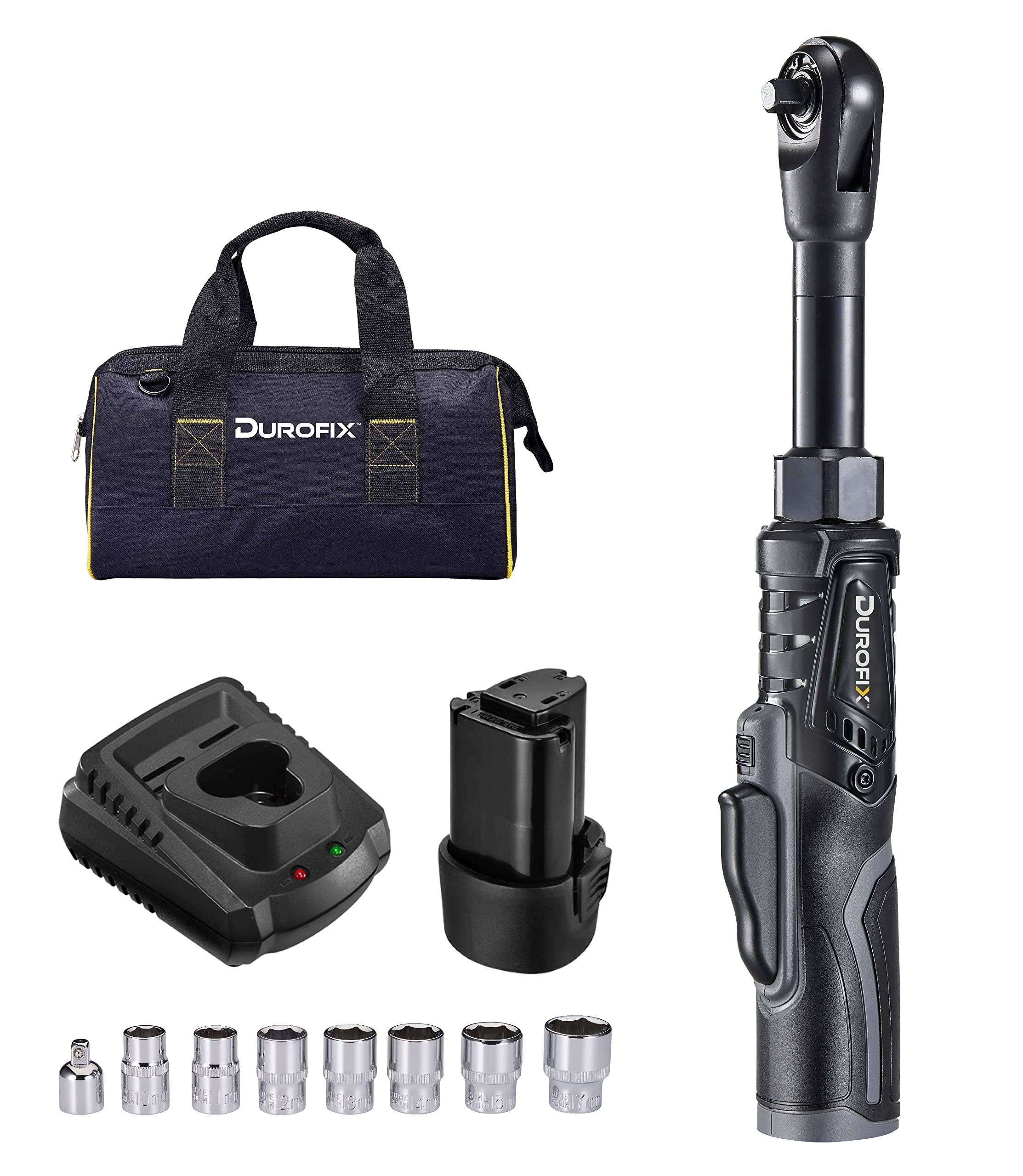 Durofix G12 Rechargeable Ratchet Wrench with Brushless Socket and Instruction 10.8V 3/8 (9.53mm) Case, RW1221-3P (Japanese Manual) чорний
Durofix G12 Rechargeable Ratchet Wrench with Brushless Socket and Instruction 10.8V 3/8 (9.53mm) Case, RW1221-3P (Japanese Manual) чорний