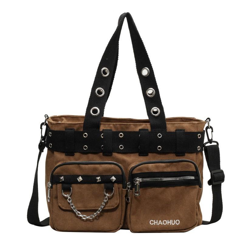 Canvas Bag Women s Rivet Punk Style Portable Commuter Large-capacity Fashionable Casual Shoulder Support світло-коричневого кольору
Canvas Bag Women s Rivet Punk Style Portable Commuter Large-capacity Fashionable Casual Shoulder Support світло-коричневого кольору