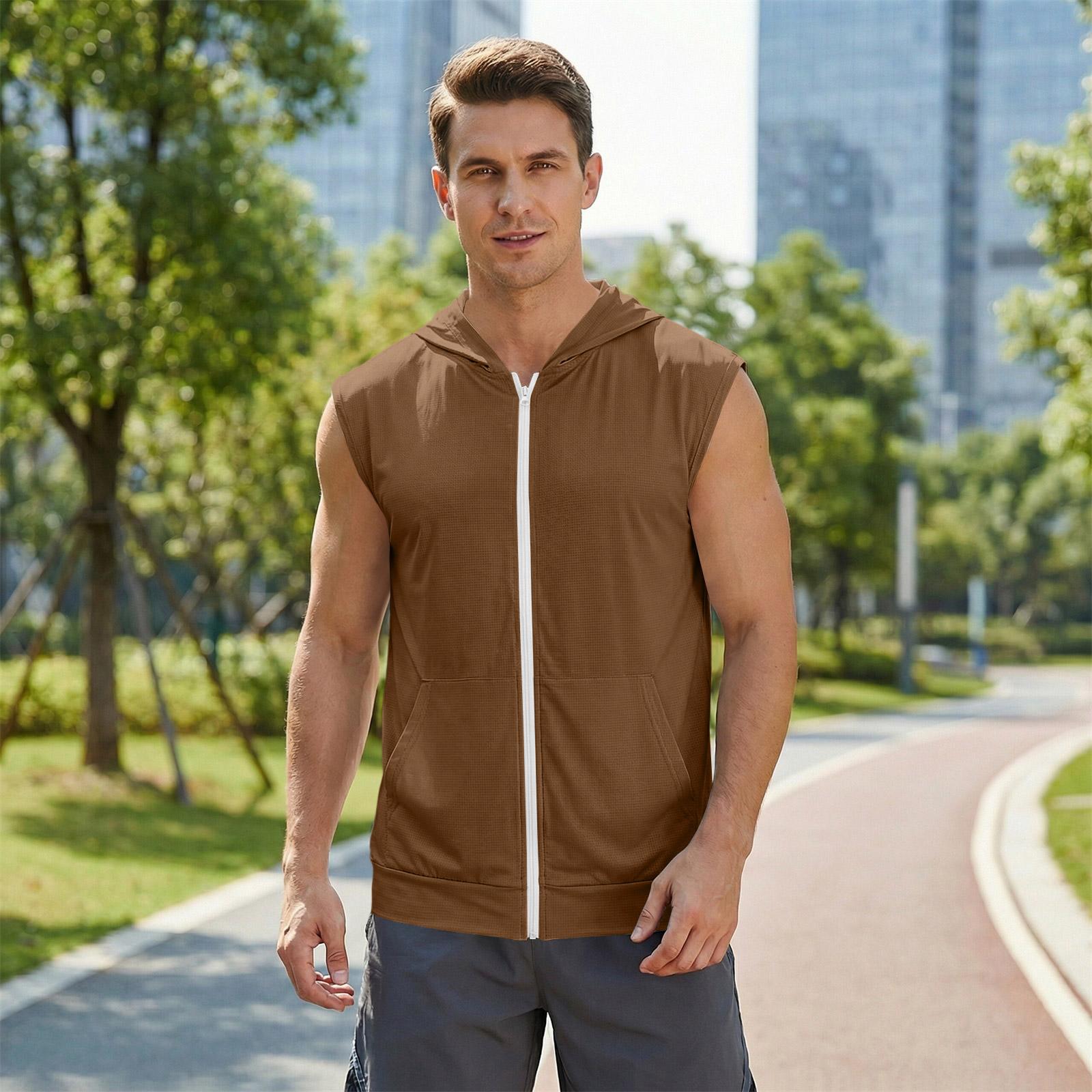 Men Sleeveless Zip Up Hoodie Lightweight Hooded Vest with Pockets Athletic Workout Casual Top for Gym Running Training L коричневый
Men Sleeveless Zip Up Hoodie Lightweight Hooded Vest with Pockets Athletic Workout Casual Top for Gym Running Training L коричневый