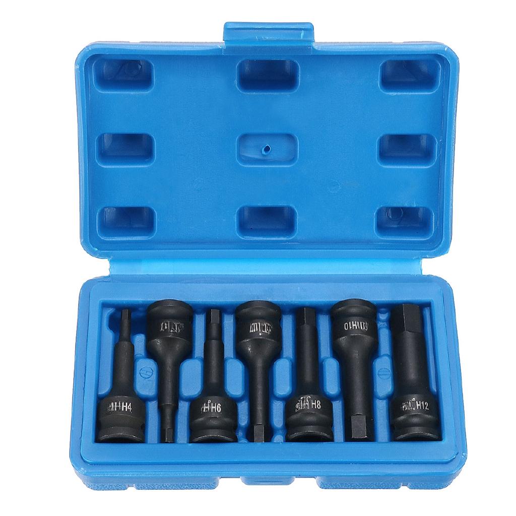 Набор метрических ударных головок с шестигранными битами, привод 3/8 дюйма, длинные, для пневмогайковерта, авто, 7 шт., новые
Набор метрических ударных головок с шестигранными битами, привод 3/8 дюйма, длинные, для пневмогайковерта, авто, 7 шт., новые