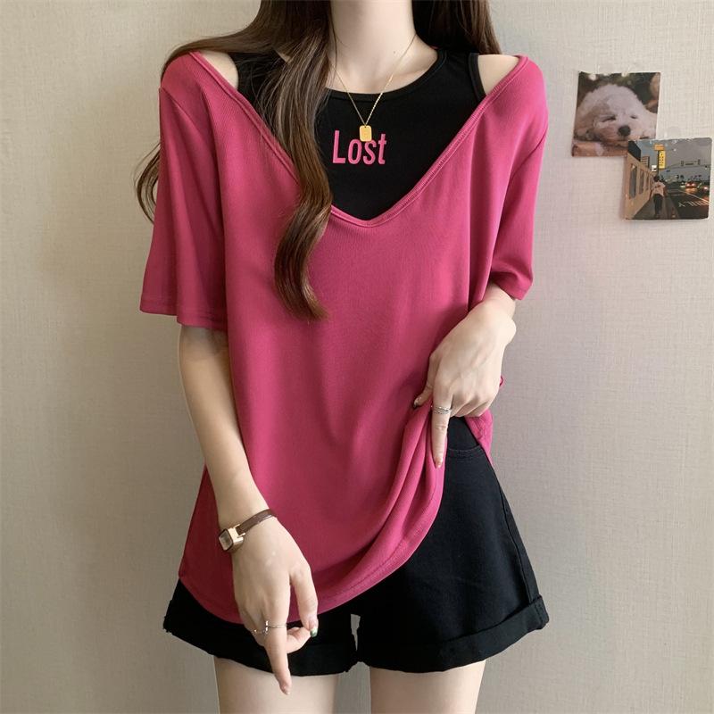 Женский модный свободный топ с короткими рукавами в корейском стиле, с эффектом похудения, летний, из двух частей Medium
Женский модный свободный топ с короткими рукавами в корейском стиле, с эффектом похудения, летний, из двух частей Medium