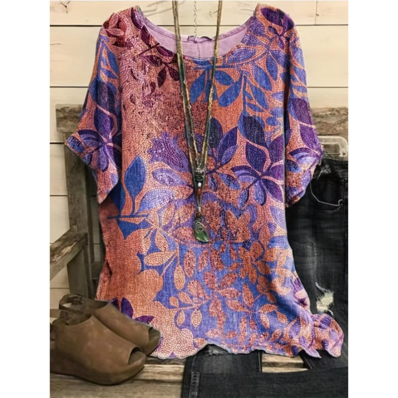 Plus Size 2025 New Casual Women s Shirt Floral Printed Short Sleeve Round Neck Medium Stretch T Shirt Old Retro S
Plus Size 2025 New Casual Women s Shirt Floral Printed Short Sleeve Round Neck Medium Stretch T Shirt Old Retro S
