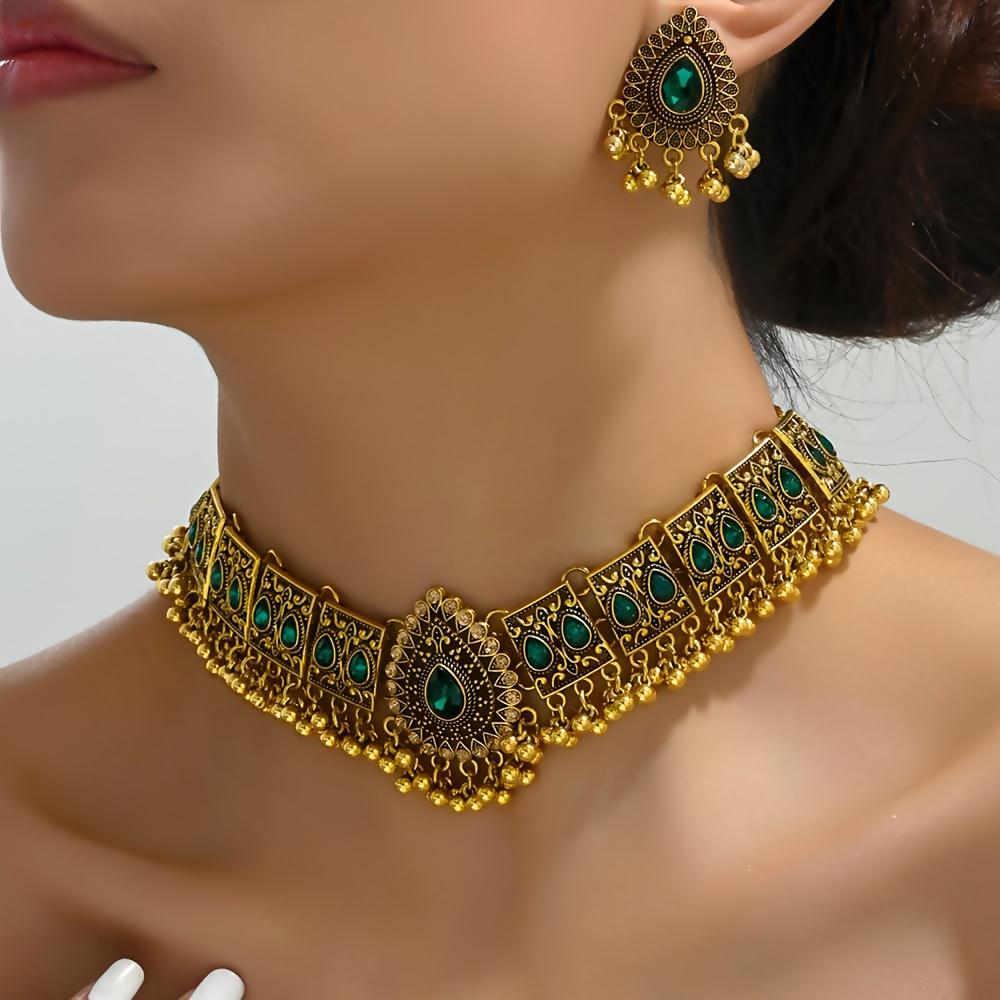 Bollywood Style 1 Pair Of Earrings + 1 Necklace Vintage Jewelry Set Retro Design Inlaid Gemstone Match Daily Outfits Party Accessories зелёный
Bollywood Style 1 Pair Of Earrings + 1 Necklace Vintage Jewelry Set Retro Design Inlaid Gemstone Match Daily Outfits Party Accessories зелёный