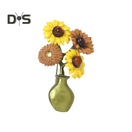 Женская брошь в форме подсолнуха в форме вазы ретро эмаль противоскользящая полированная пальто воротник сумка шарф шляпа украшение прищепка для вечеринки банкет одежда ювелирные изделия жёлтый