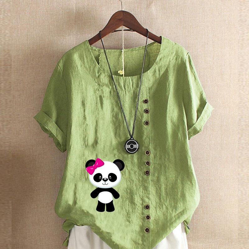 Женская модная футболка с коротким рукавом и круглым вырезом, повседневная хлопковая льняная рубашка с рисунком, свободная летняя блузка с милым принтом панды для отдыха, топы больших размеров 5XL зелёный
Женская модная футболка с коротким рукавом и круглым вырезом, повседневная хлопковая льняная рубашка с рисунком, свободная летняя блузка с милым принтом панды для отдыха, топы больших размеров 5XL зелёный