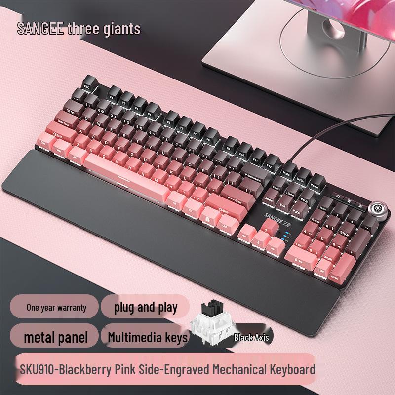 Three Major SKUs 910: Wired True Mechanical Gaming Keyboard with Wrist Rest, Side-Engraved Keys, Colorful Gradient & Knob
Three Major SKUs 910: Wired True Mechanical Gaming Keyboard with Wrist Rest, Side-Engraved Keys, Colorful Gradient & Knob