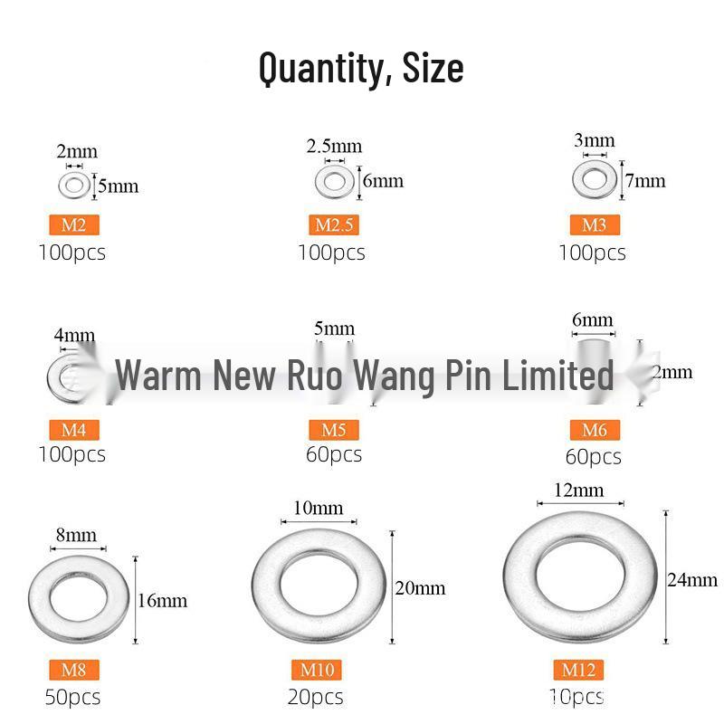 600-Piece Stainless Steel Flat Washer Set (M2-M12) with Screw and Metal Gasket Box
600-Piece Stainless Steel Flat Washer Set (M2-M12) with Screw and Metal Gasket Box