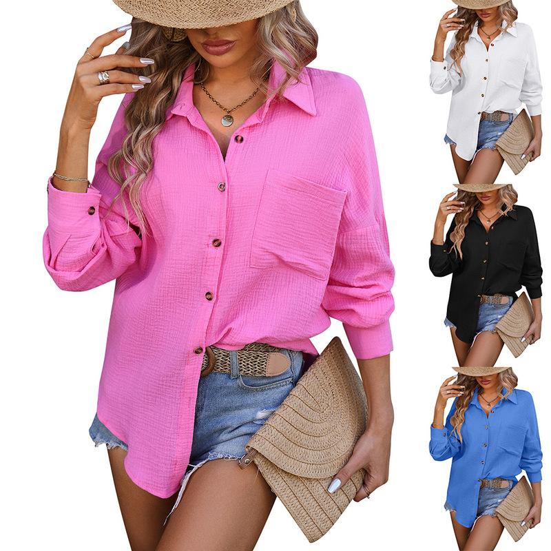 2024 Spring Summer Women s Blouse Drop Shoulder Wrinkled Fabric Casual Long Sleeved Shirt Female Single-breasted Tops Overshirt S чорний
2024 Spring Summer Women s Blouse Drop Shoulder Wrinkled Fabric Casual Long Sleeved Shirt Female Single-breasted Tops Overshirt S чорний