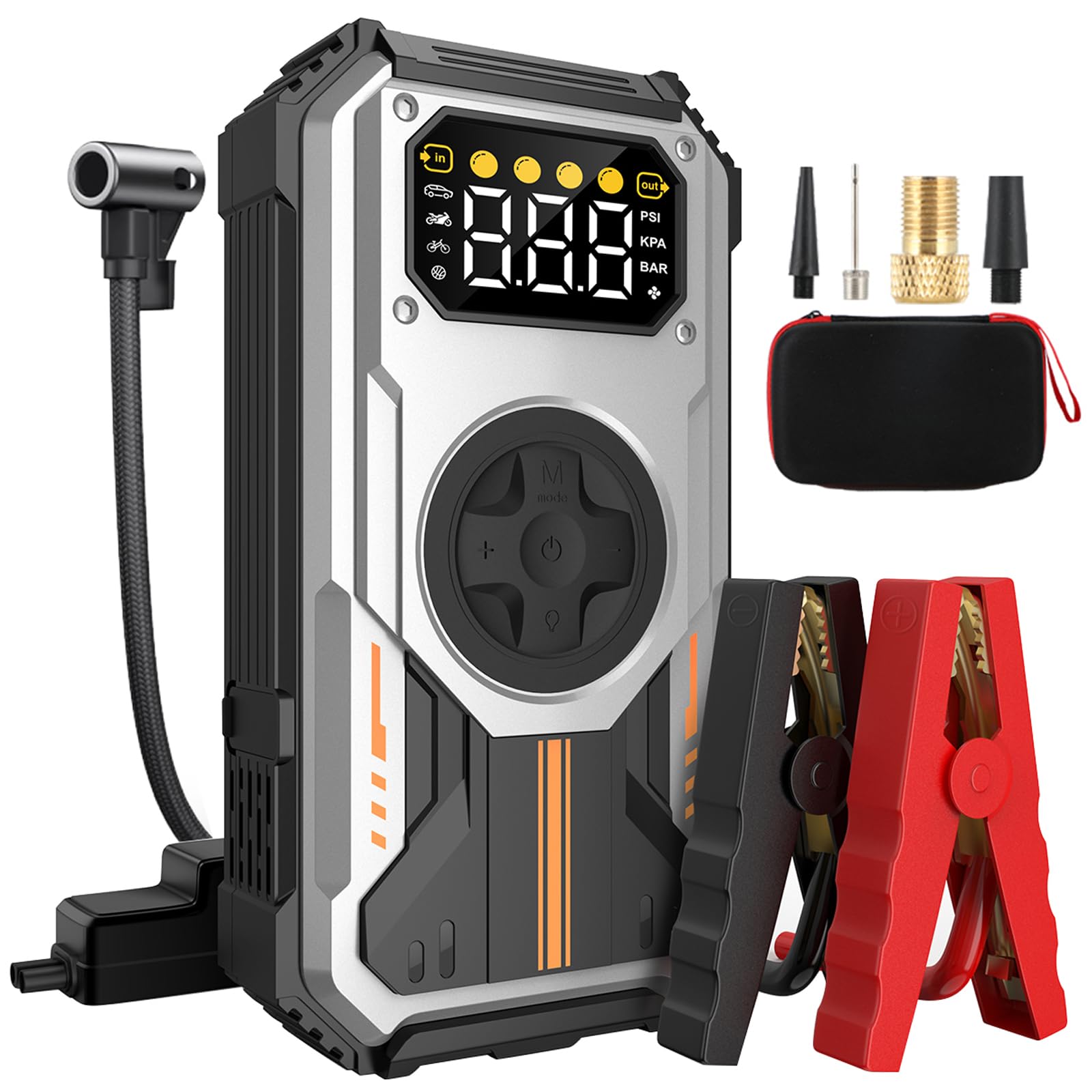 Eigotrav Jump Starter & Air Pump 6000A 12V Car Engine Starter Jump Starter with 150PSI Air Compressor, Compatible with Bicycles/Motorcycles/Cars, Powe
Eigotrav Jump Starter & Air Pump 6000A 12V Car Engine Starter Jump Starter with 150PSI Air Compressor, Compatible with Bicycles/Motorcycles/Cars, Powe