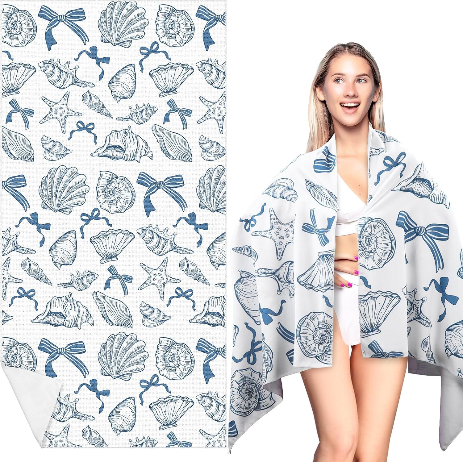 Lager Coastal Ocean Starfish Conch Shell Beach Towel Blue Coquette Pattern Microfiber Absorbent Quick Dry Adults Sand Blanket W40*H60(CM)
Lager Coastal Ocean Starfish Conch Shell Beach Towel Blue Coquette Pattern Microfiber Absorbent Quick Dry Adults Sand Blanket W40*H60(CM)