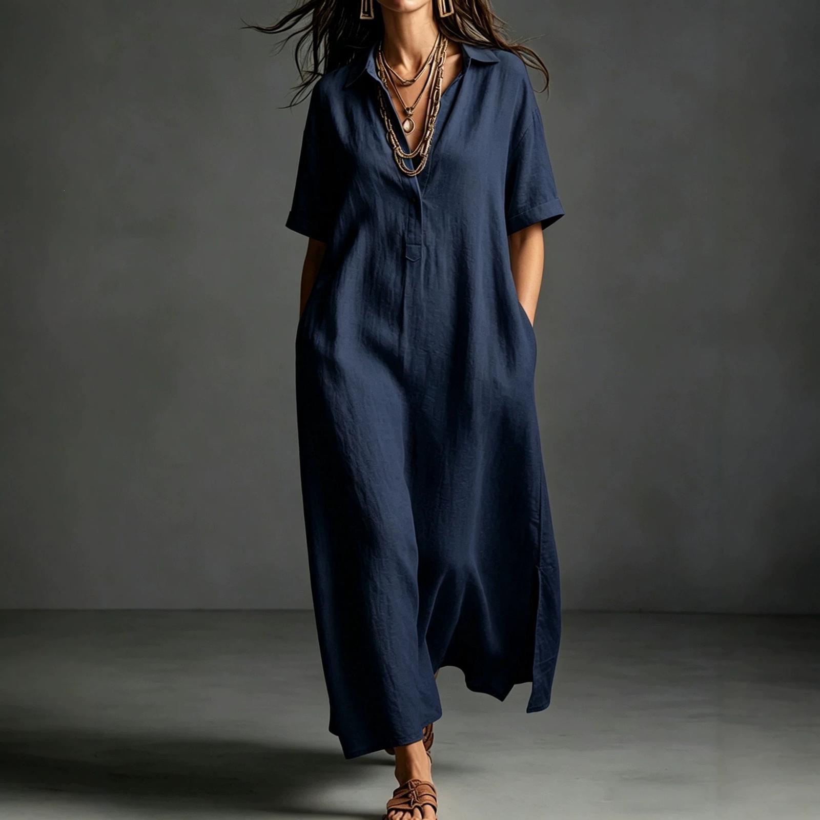 Women Summer Casual Short Sleeve Dress Loose Fit Polo Collar Long Dress with Side Pockets Lightweight Comfortable L тёмно-синий
Women Summer Casual Short Sleeve Dress Loose Fit Polo Collar Long Dress with Side Pockets Lightweight Comfortable L тёмно-синий